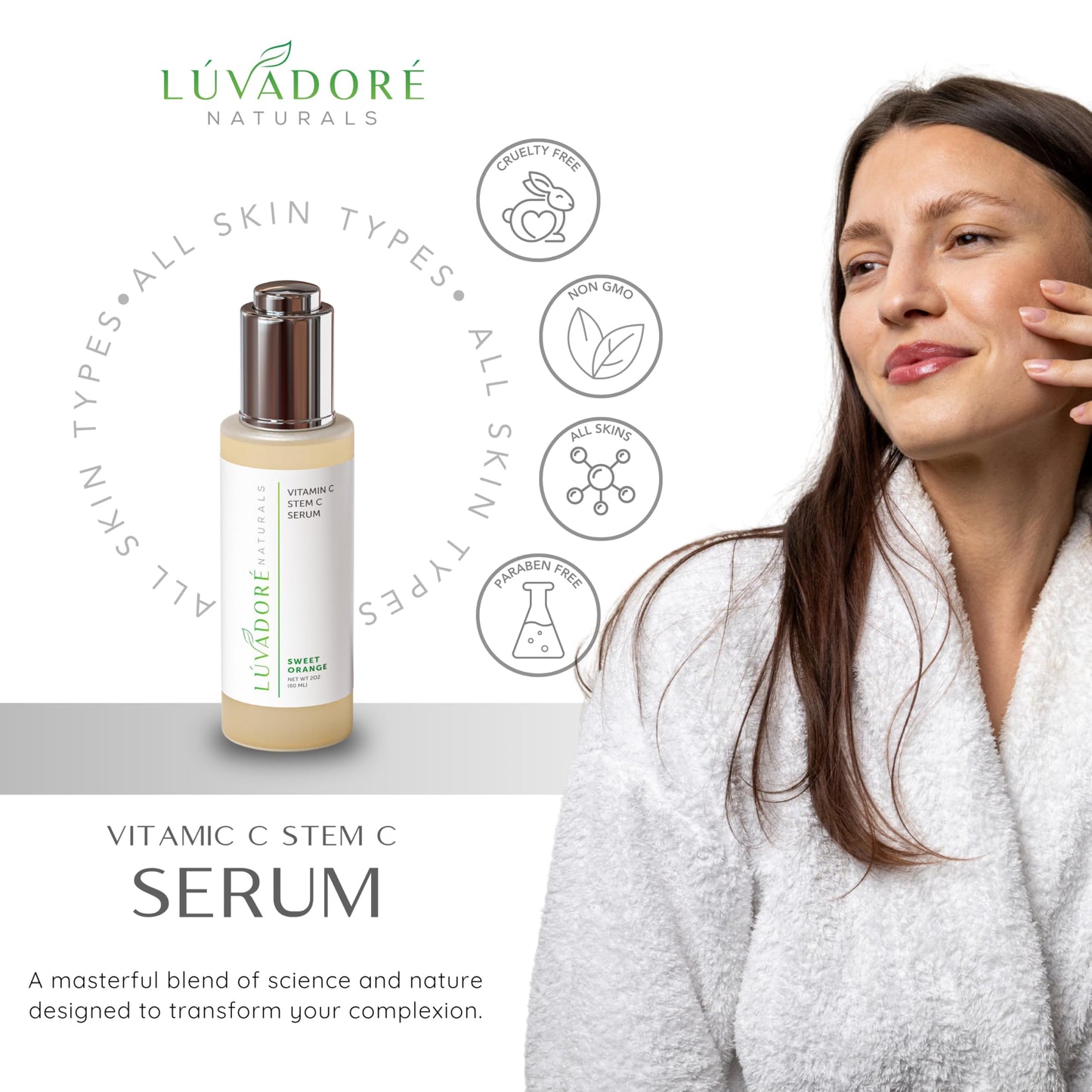 Luvadore Naturals Vitamin C Serum for Face & Neck 2oz - 20% Vit C Serum Face, Reduces Dark Spots, Firms Skin with Orange Stem Cells, Plant Based Vitamin C, Anti-Aging, Natural Clean Beauty