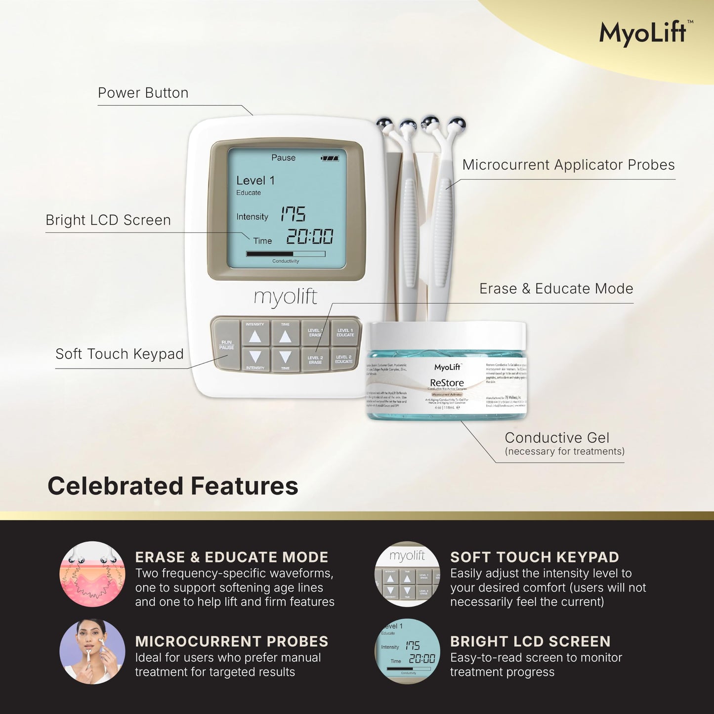 7E Wellness MyoLift Mini Microcurrent Facial Device with Dual Probes