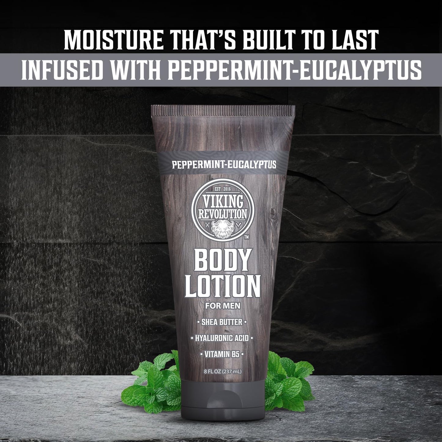 Viking Revolution Peppermint Eucalyptus Body Lotion for Men, Lotion for Dry Skin with Shea Butter, Hyaluronic Acid and Vitamin B5-8 Oz, 2 Pack