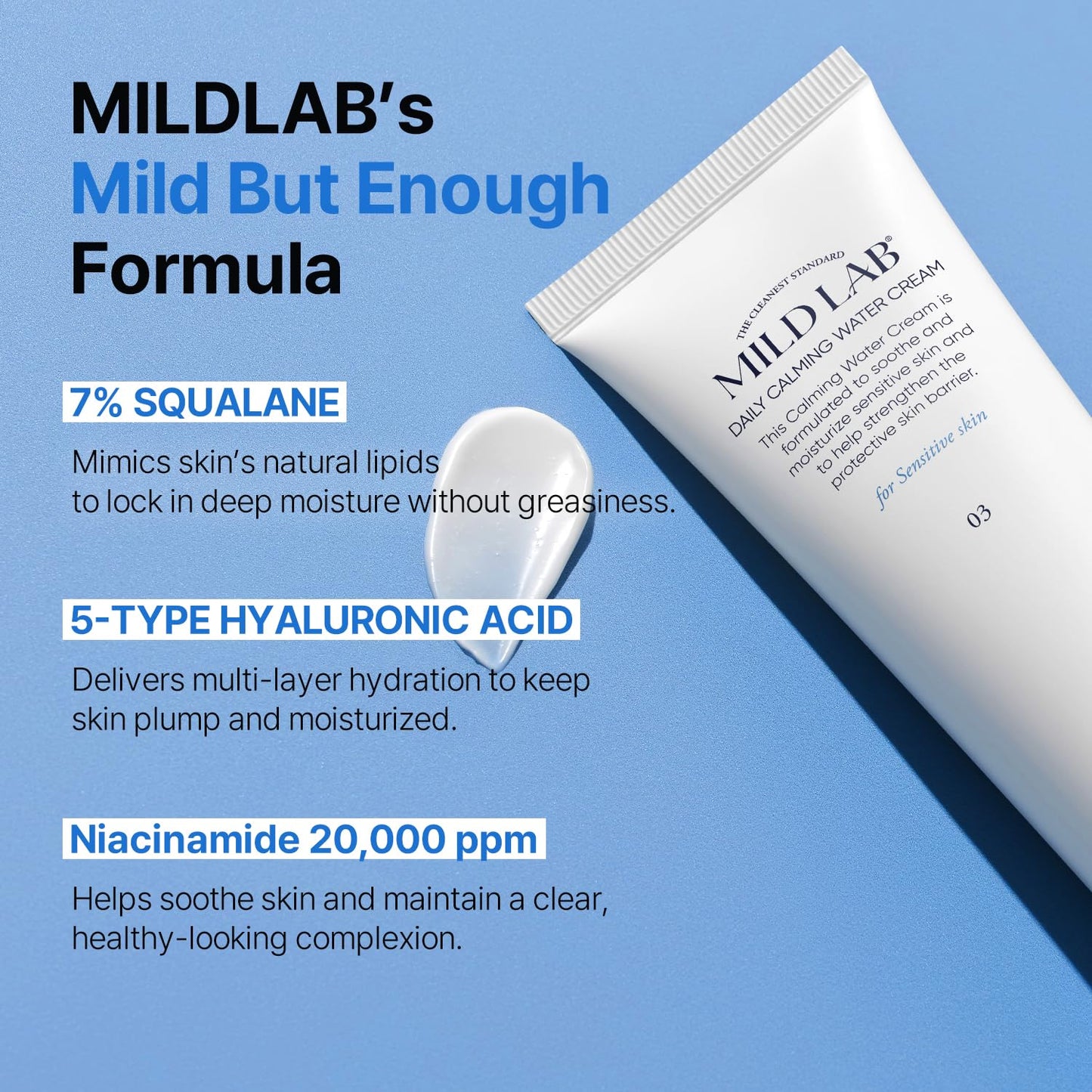 MILDLAB Daily Soothing Moisture Cream | Lightweight Facial Moisturizer for Oily & Sensitive Skin with Squalane 7%, Deep Hydration & Barrier Care, Non-Greasy | Korean Skin Care (80 ml/2.70 fl.oz.)