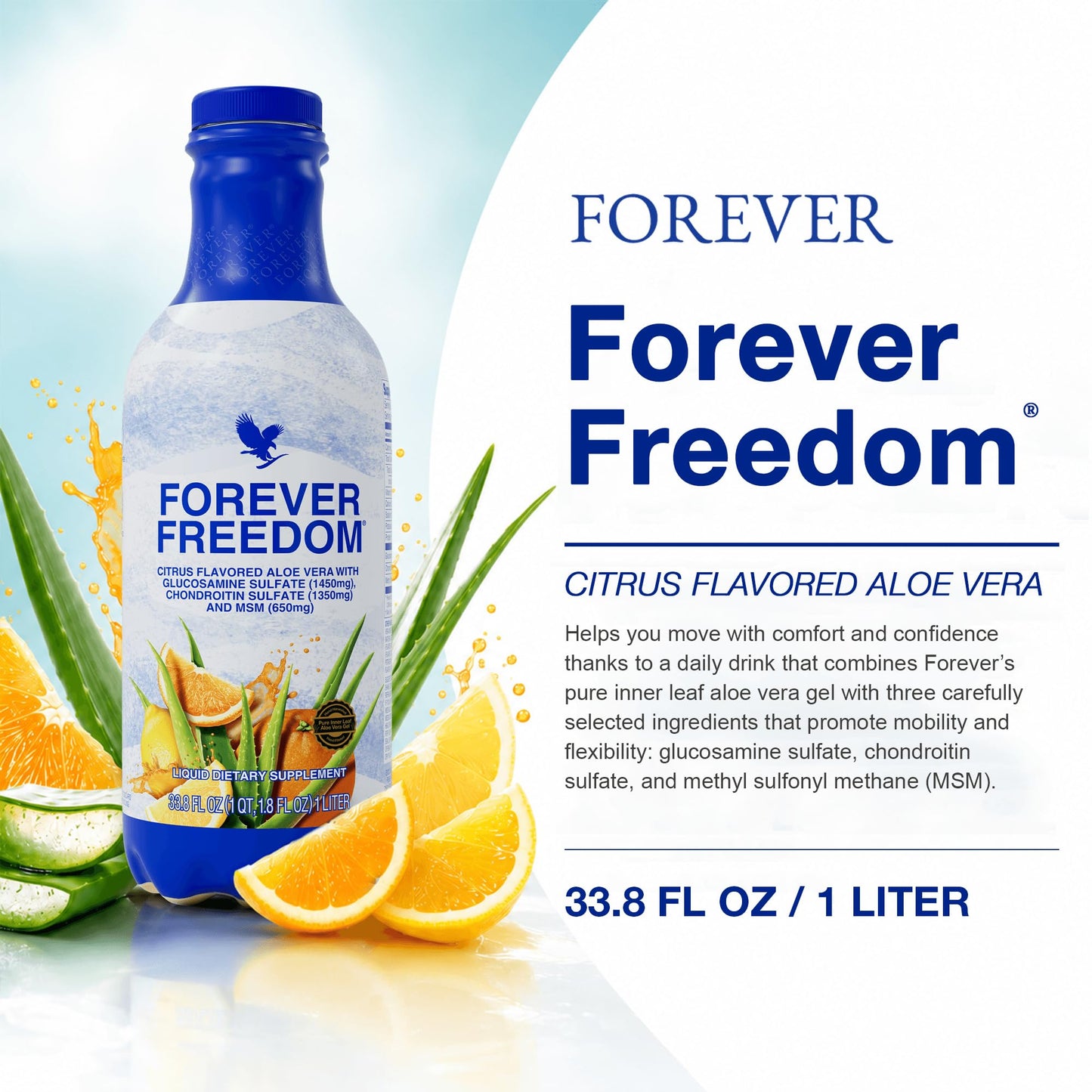 Forever Living - Forever Freedom - Aloe Vera Joint Support with Glucosamine and Chondroitin - Orange Flavor - 33.8 fl oz (Pack of 1)