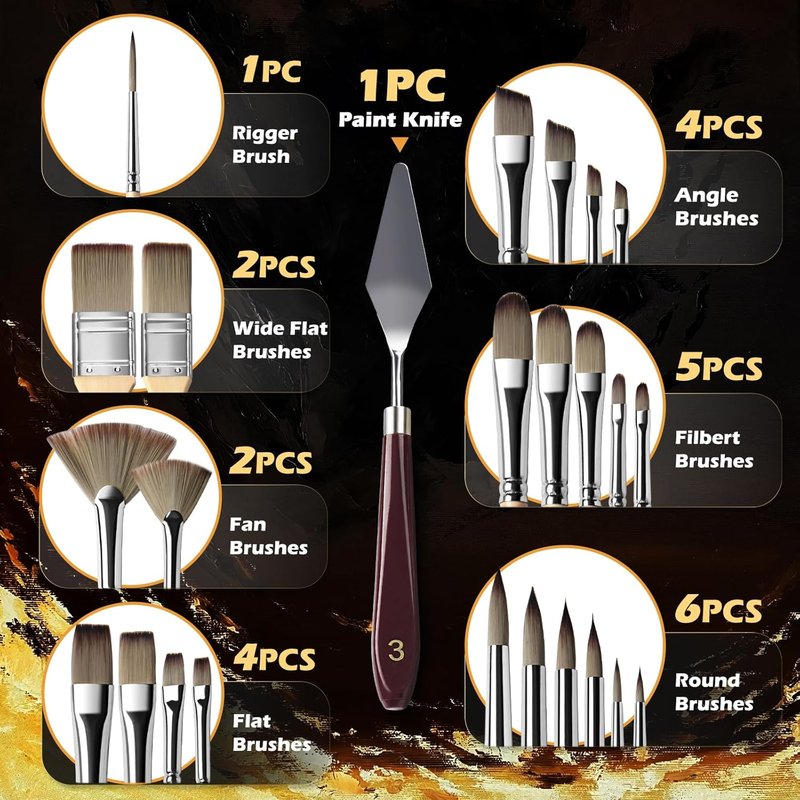 Acrylic Paint Brush Set - 25 PCS Enhanced Synthetic Brushes for Acrylic, Oil & Watercolor | Includes Cloth Roll & Palette Knife
