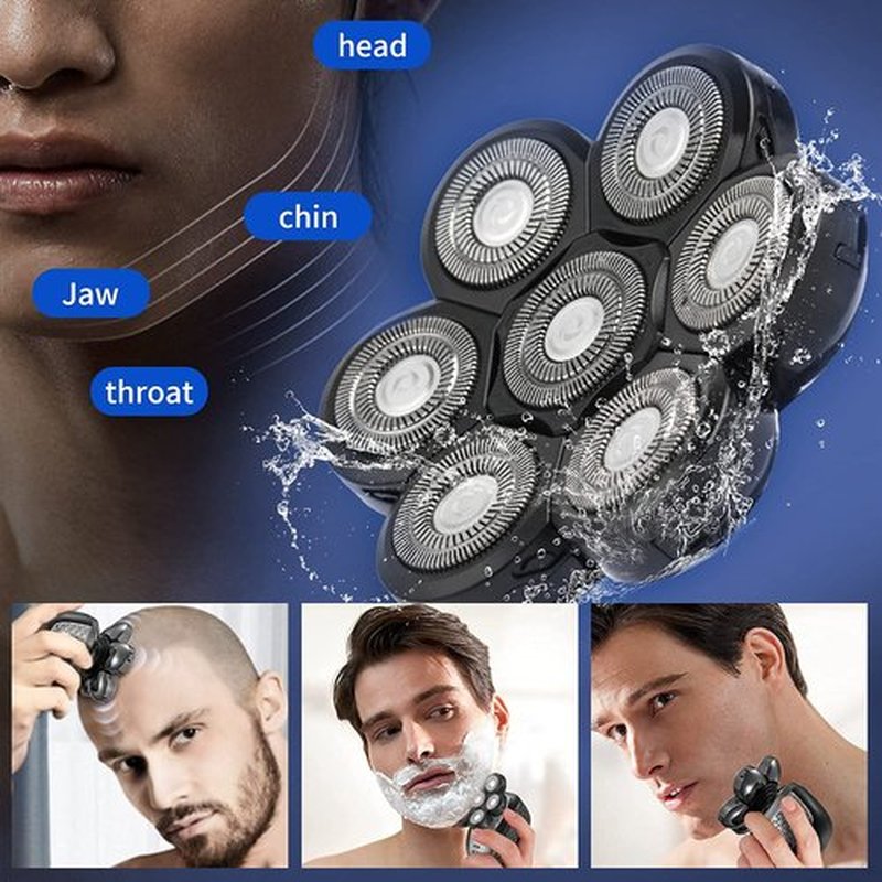 Roziapro Upgrade 7D Freedom Head Shaver Replacement Blades Electric Shaver Replacement Head Shavers for Bald Men Replaceable Head Waterproof Blades for Men 5 in 1 Bald Head Replacement Blades (Gray)