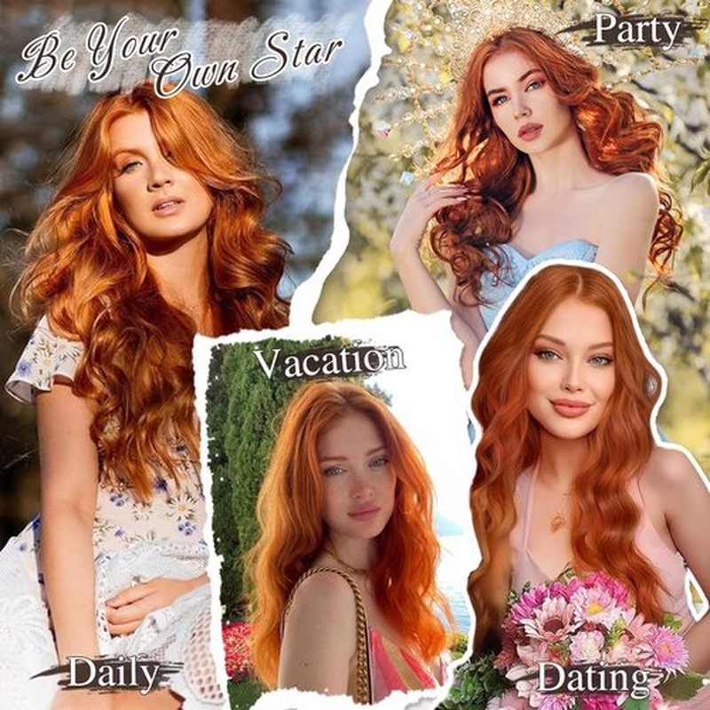 BARSDAR Copper Red Clip in Hair Extensions - 20 Inch Wavy Clip in Hair Extensions for Women - 6PCs Full Head Thick Soft Synthetic Clip in Hairpieces Daily Party Halloween - Copper Red