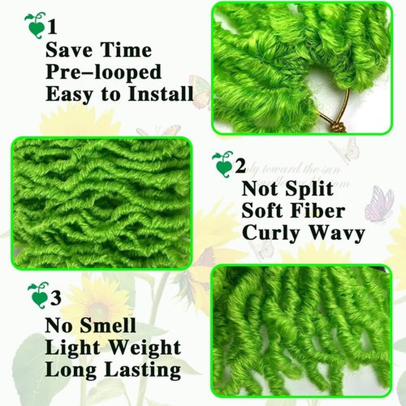 Green Soft Locs 8 Inch New Faux Locs Crochet Hair 6 Packs for Kids, Curly Wavy Pre-looped Short Goddess Locs Crochet Hair Extensions Natural Wave Braids for Black Women(8Inch, 6Packs)