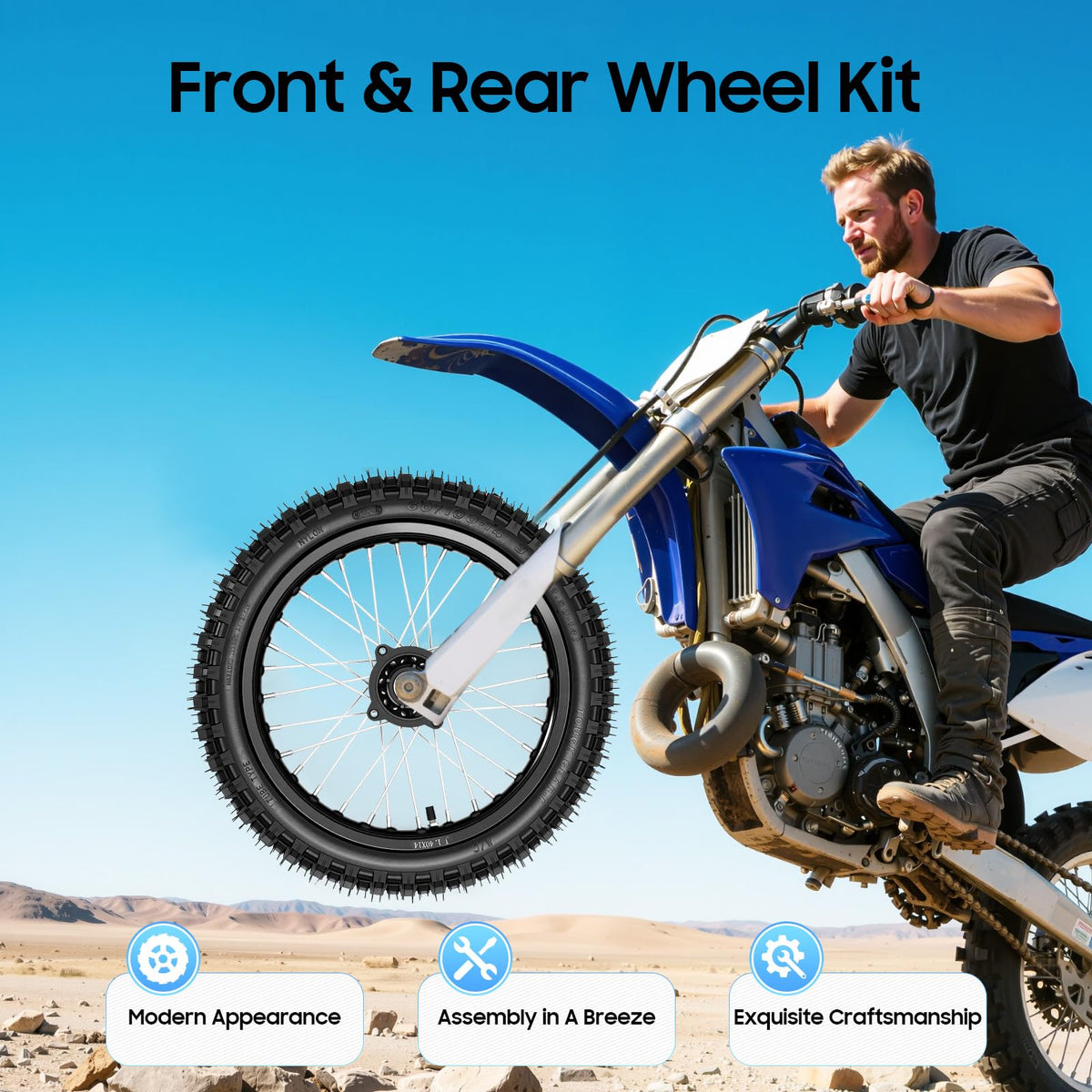 INPAITOO 14" / 12" Wheels Kit, 60/100-14 and 80/100-12 Wheel Tire and Rim Kit, Disc Brake Wheel Tires Rim With 15mm Bearing for Off Road Dirt Pit Bike