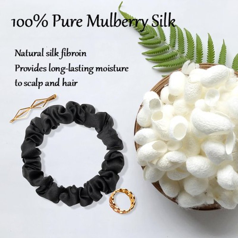 MurierSilk Silk Hair Scrunchies, 100% Pure Mulberry Silk Hair Tie for Women Grils, 6 Count, Small-6pcs-N, Prevents Hair From Frizz And Breakage