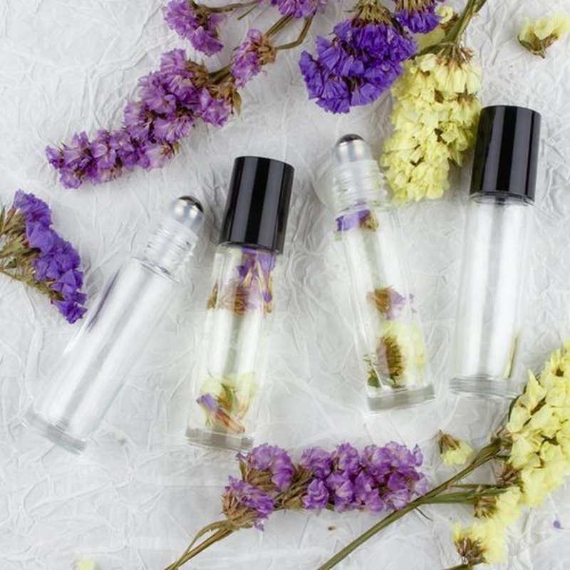 ZEJIA 10ml roller bottles for essential oils, 6 Pack Clear Roll on Bottles, Thick Glass Roller Bottles for Oils, with Stainless Steel Roller Balls, 2 Droppers