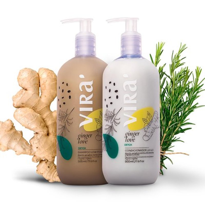 VIRÁ Brazilian Shampoo and Conditioner Set, Paraben-Free, Deep Moisturizing Treatment, Hair Recovery, Refreshing Action, Ginger Love Detox & Clean Beauty, 17.6 Fl Oz Each