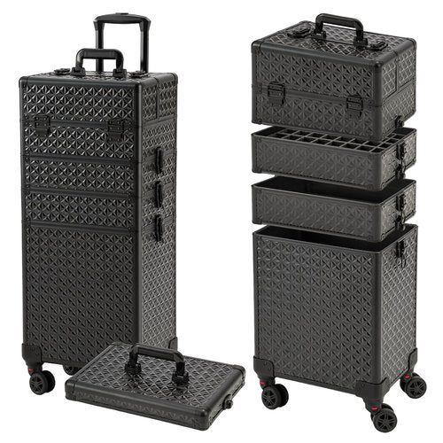 Leeora&Leekoo Portable Multi-Storey Nail Case for Nail Tech Organizer - Wheels Makeup Case Organizer, Cosmetic Case, Makeup Train Case, Make Up Case (Watercube Pattern)