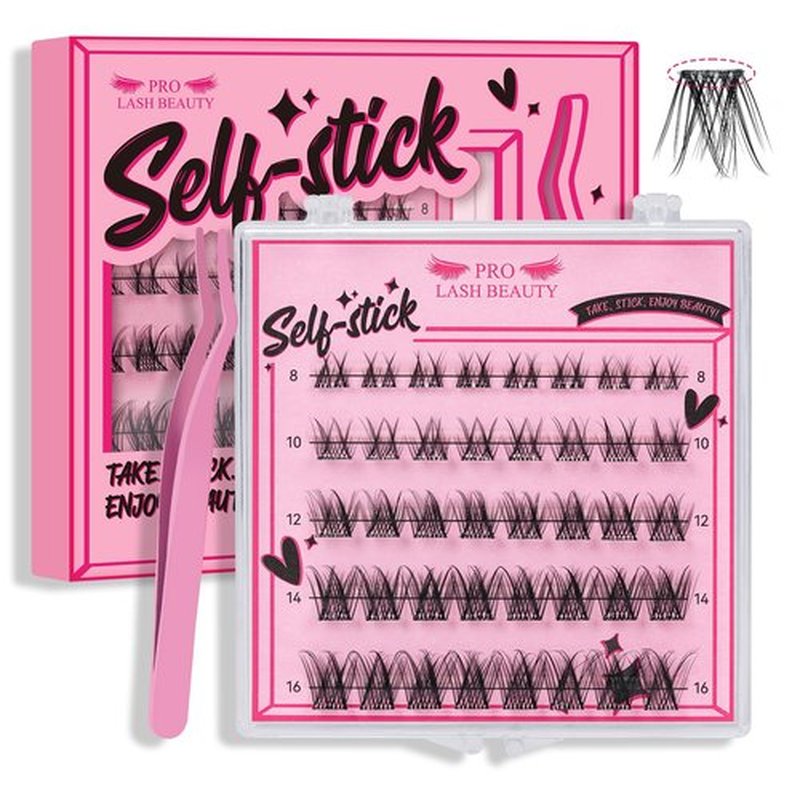 Self Adhesive Eyelashes 40Pcs Lash Clusters Press On Self Stick Lashes Reusable Self-adhesive Eyelash Clusters No Glue No Remover 1 Step Lashes Pre Glued Cluster Lashes Easy to Use(Jasmine,D-8-16mix）