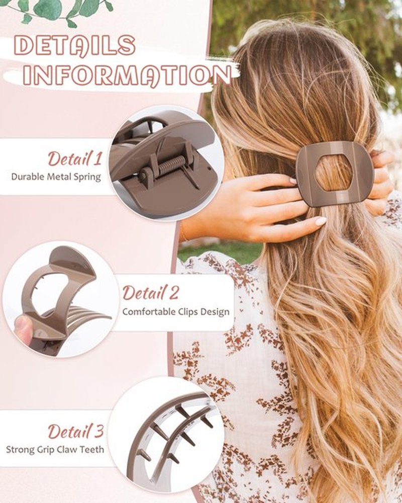 6 PCS Flat Hair Clips for Women Medium Non-slip Flat Claw Clip Strong Grip Hair Claw Clips Hair Barrettes for Thin Hair (Light Brown+Dark Brown+Light Brown+Dark Brown+Off-White+Chestnut)