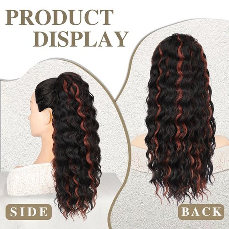 AISI BEAUTY Curly Ponytail Extension,Drawstring Ponytail Extension for Black Women Synthetic Curly Wavy 20 Inch Fake Clip in Ponytail Hair Extensions for Daily Use(1BH30)