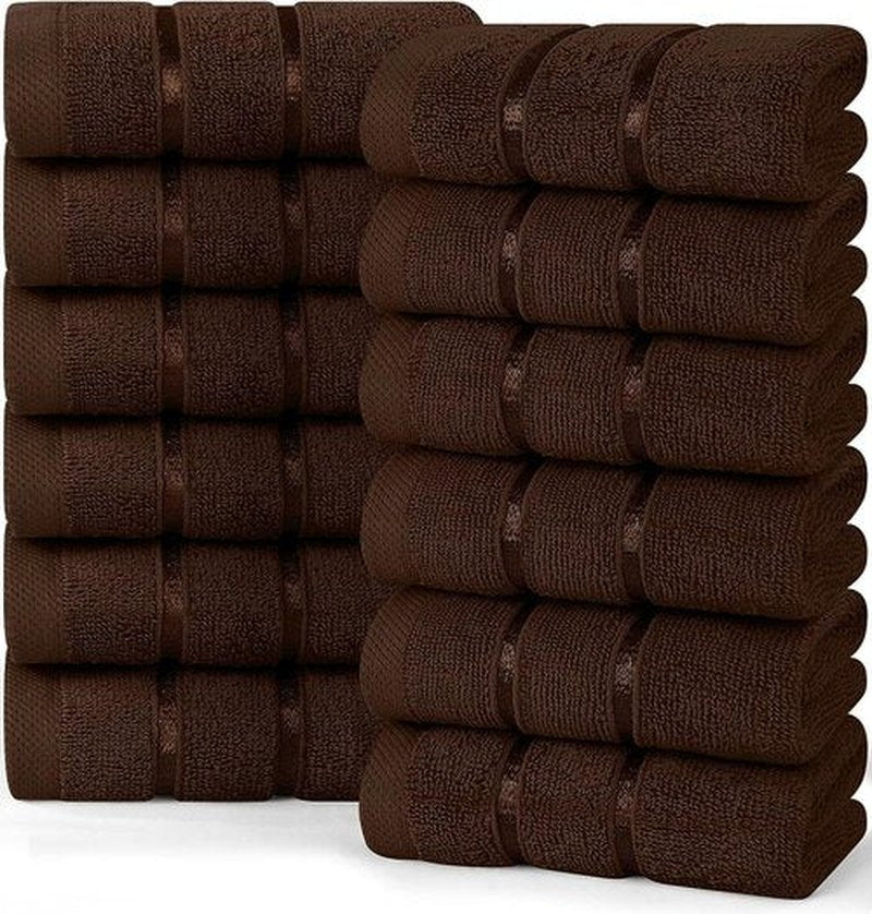 Utopia Towels - 216 Pack Viscose Luxury Wash Cloths Set (12 x 12 Inches) Cotton Ring Spun, Highly Absorbent and Soft Feel Essential Washcloths for Bathroom, Face Towel, Gym and Spa (Brown)