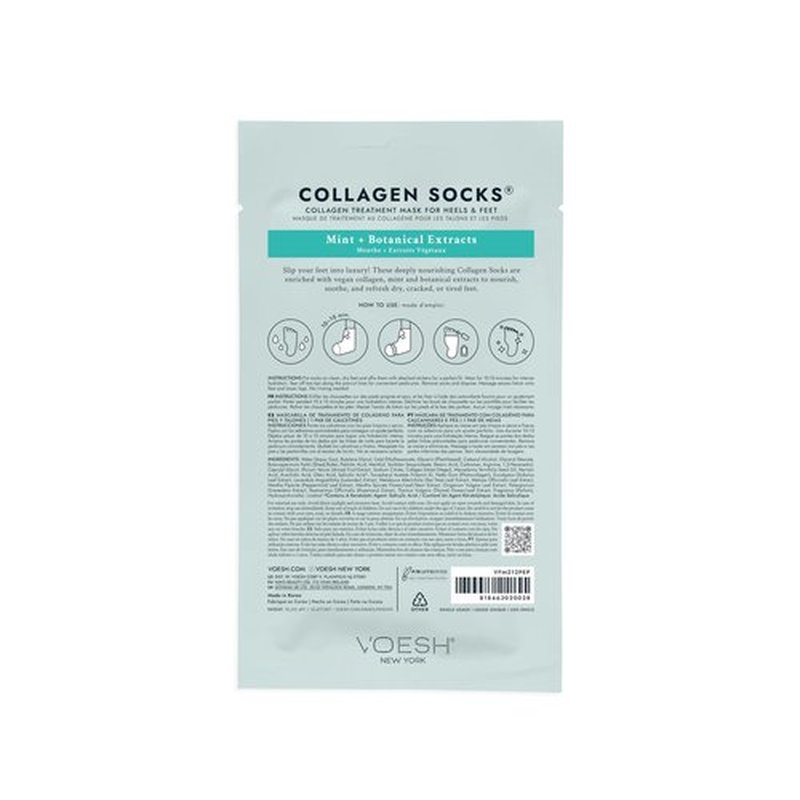 VOESH Collagen Socks, Collagen Socks for Dry Feet, 4 Pack, Peppermint Oil, Cracked Heel Repair, Moisturizing Socks, Spa Pedicure Treatment, Spa Socks, Foot Peel Masks, Vegan