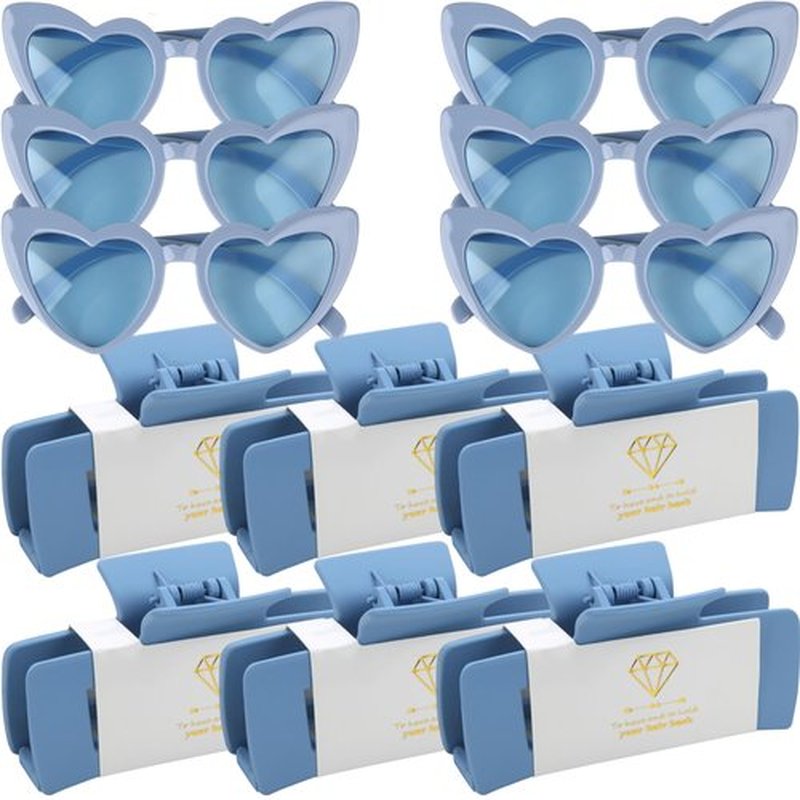 12pcs Bridesmaid Proposal Gifts 4.1inch square Bachelorette hair Claw Clip heart Sunglasses set of 6 Girls Trendy gift for Wedding Party Favors(Dusty Blue)