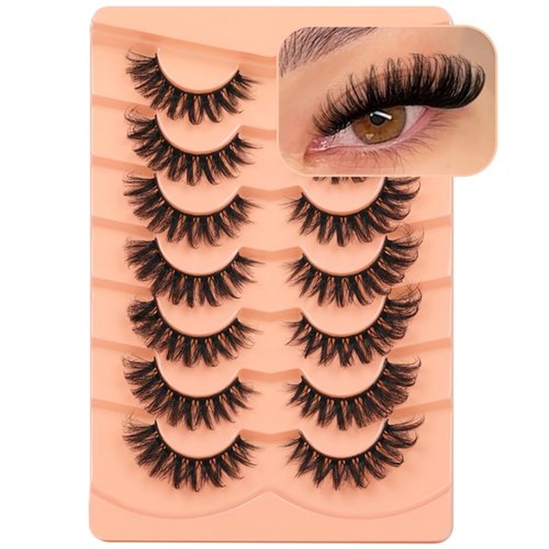Fluffy Mink Lashes Cat Eye Wispy False Eyelashes Dramatic Thick Volume Fake Eyelashes Full Strip Faux Mink Eyelashes 7 Pairs Long 18MM Eye Lashes by ALICROWN