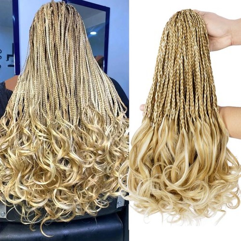 French Curl Crochet Braids 12 Inch Goddess Box Braids Crochet Hair Pre Looped Crochet Box Braids with Curly Ends Synthetic French Curly Braiding Hair Extensions 8 Packs P27/613