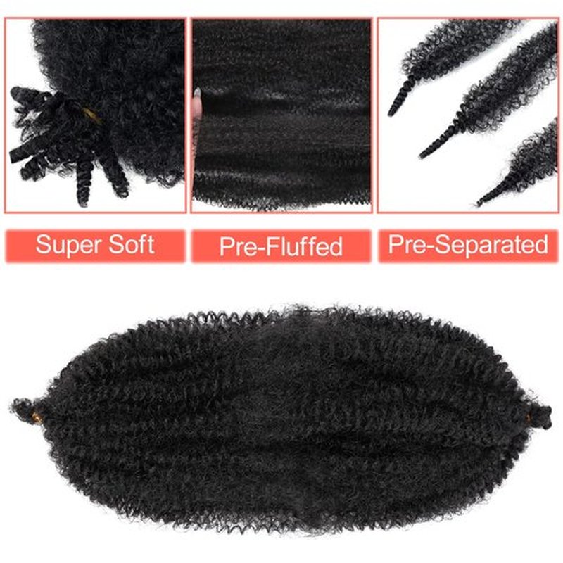 7 Packs Marley Hair 14 Inch Black Marley Twist Braiding Hair Pre Separated Springy Afro Twist Hair Pre Fluffed Kinky Twist Hair for Braiding Natural Synthetic Cuban Twist Hair Extensions (14",1B)