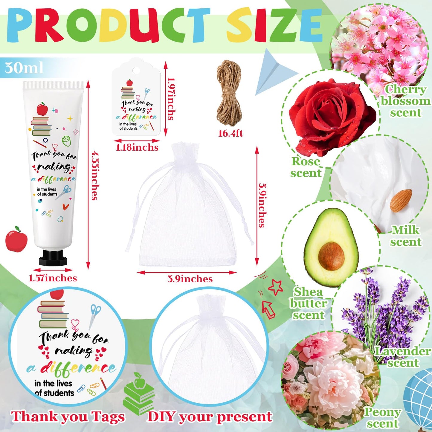 Dimsile 12 Set Valentine's Day Gifts for Teacher Appreciation Hand Cream Moisturizing Hand Lotion Thank You Teacher Gifts Travel Size with Cards Organza Bags for Dry Cracked