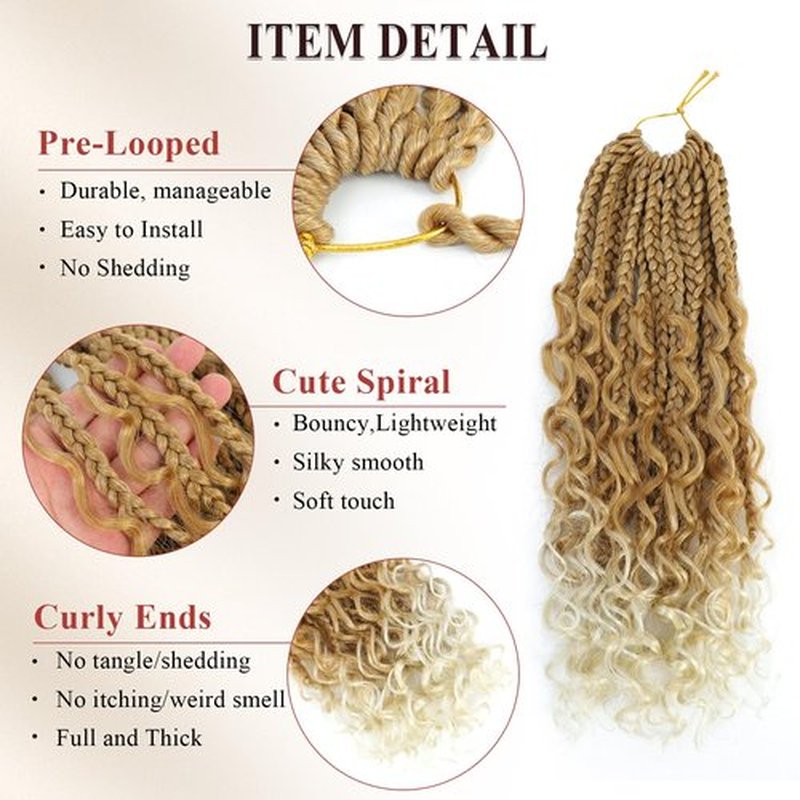 Boho Box Braids Crochet Hair 8 Packs Boho Crochet Braids Pre Looped 27/613 Goddess Box Braids Crochet Hair for Black Women 14 Inch Boho Braids Crochet Hair Extension