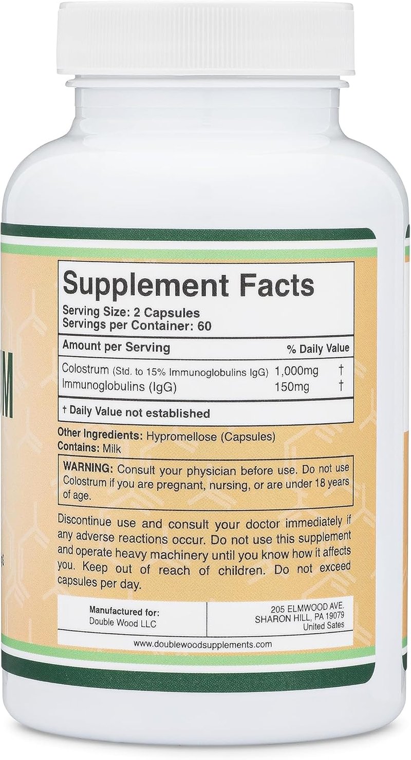 Colostrum Supplement - 1,000mg Bovine Colostrum Powder | 120 Capsules, 15% IgG Immunoglobulins
