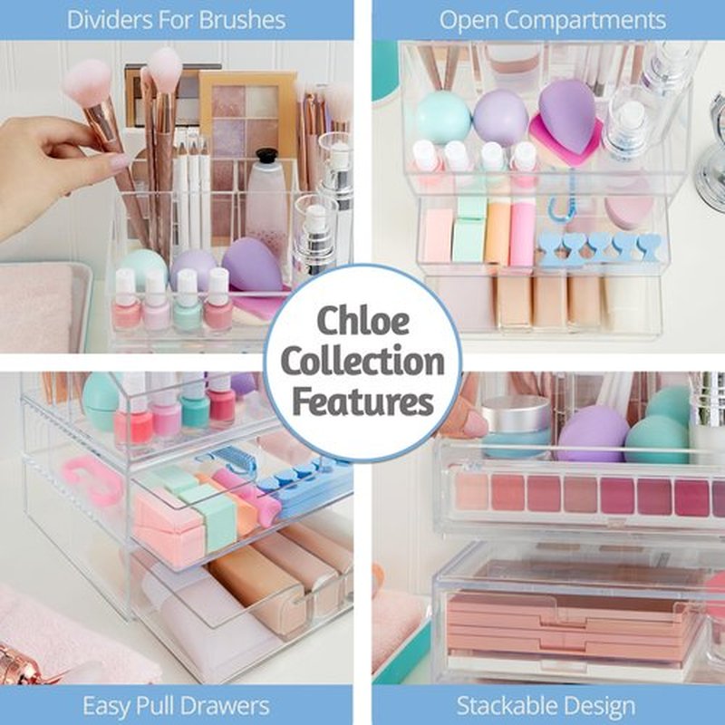 STORi Chloe Clear Plastic Stackable Vanity Makeup Organizer | Rectangular 6-Compartment Holder for Cosmetics, Brushes, Eyeshadow Palettes, & Beauty Supplies | Made in USA
