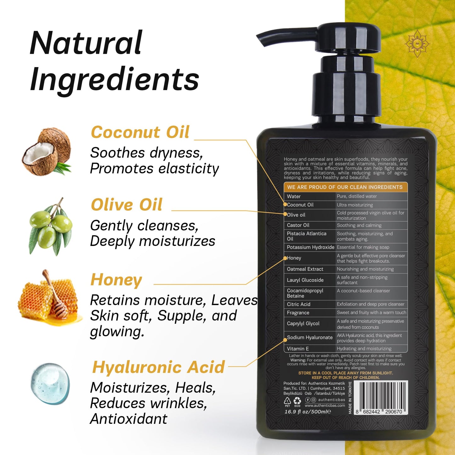 AUTHENTIC BATH & SOAP Organic Honey & Oatmeal Body Wash – Moisturizing Mens Body Wash & Body Wash for Women with Vitamin E & Hyaluronic Acid | Gentle for Sensitive & Acne-Prone Skin | 16.9 Fl Oz