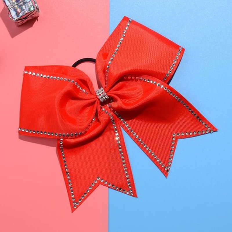 DEEKA 10 PCS 8" Rhinestones Large Cheer Hair Bows Glitter Cheer Ponytail Holder Handmade for Teen Girls Softball Cheerleader Sports -Red