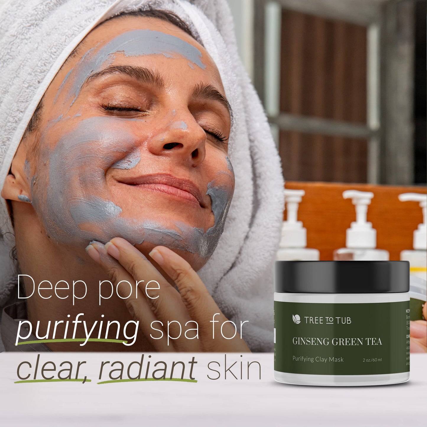 Tree To Tub Bentonite Clay Face Mask for Dry, Oily, Sensitive Skin - Exfoliating & Pore Cleansing Activated Charcoal Mud Mask for Women & Men, Moisturizing Facial Mask w/Vitamin C, Green Tea, Pumpkin