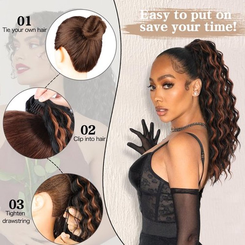 FREEMEIGE Curly Ponytail Extension Drawstring Ponytail for Black Women Curly Clip in Hair Extensions 20 Inch Ponytail Extension Synthetic Hairpiece for Daily Party