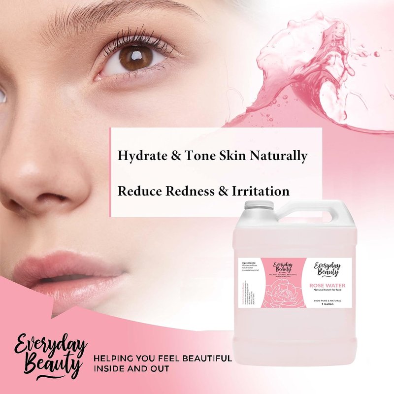 Rose Water Facial Toner - Alcohol-Free Vegan Refreshing Formula | 1 Gallon for Face & Hair