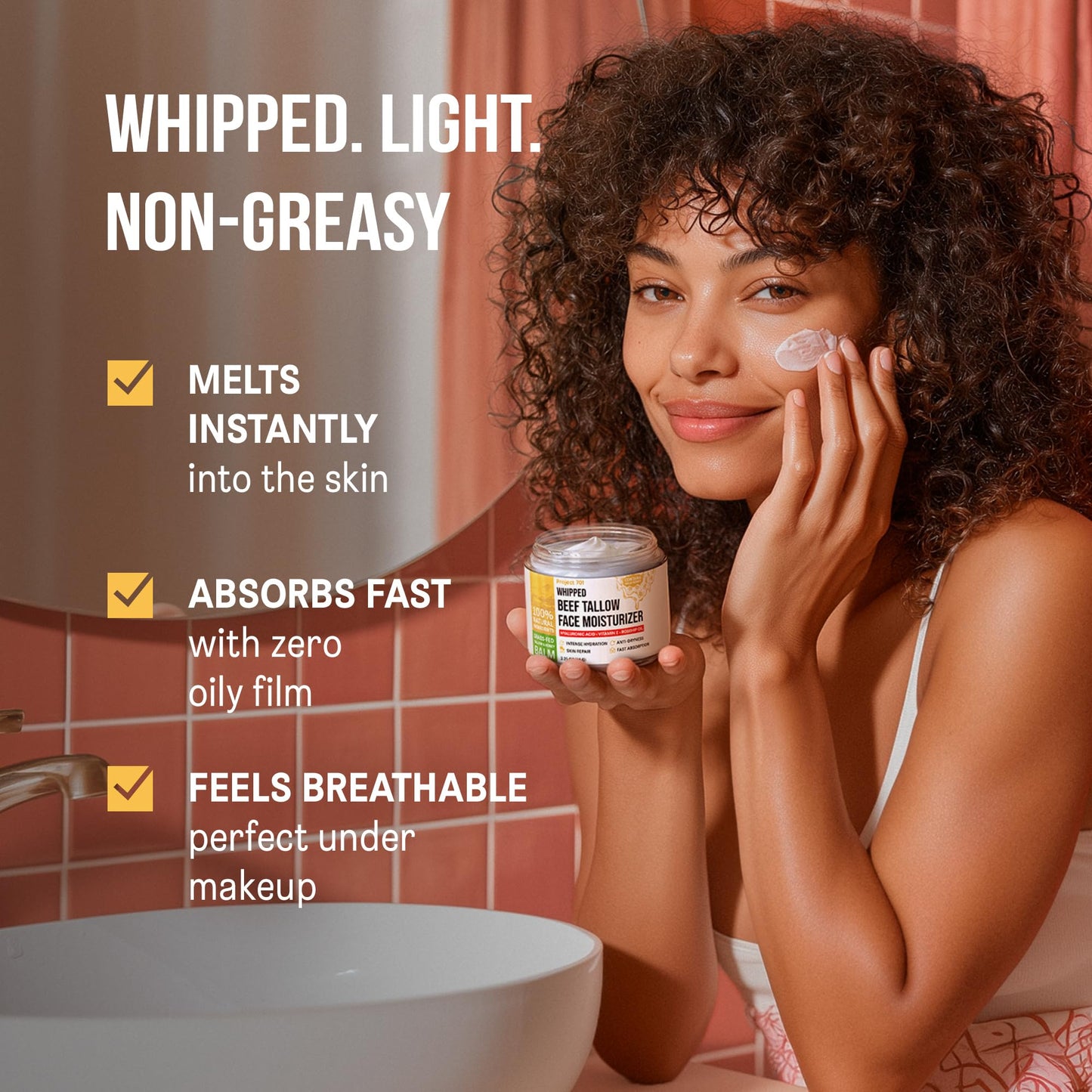 Beef Tallow for Skin and Face - Grass Fed Tallow and Honey Balm, All Natural Skin Care Moisturizer with Hyaluronic Acid - Day & Night Beef Tallow Face Cream for Dry, Sensitive Skin, Glass Jar 2.25 oz
