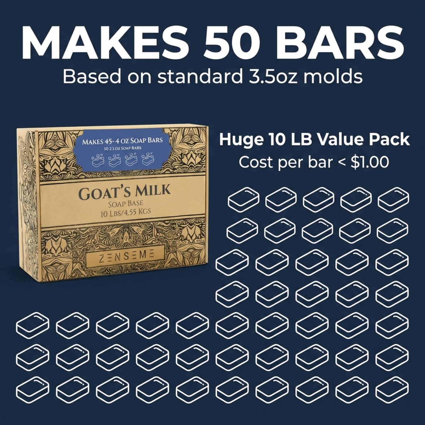 ZenseMe 10 LBS Goats Milk Soap Base | Melt and Pour Supplies Kit for Soap Making - SLS/SLES & PEG free | Gentle & Foamy Ingredients | Make Your Own Bulk For Adult Soapmaker - Easy to Cut