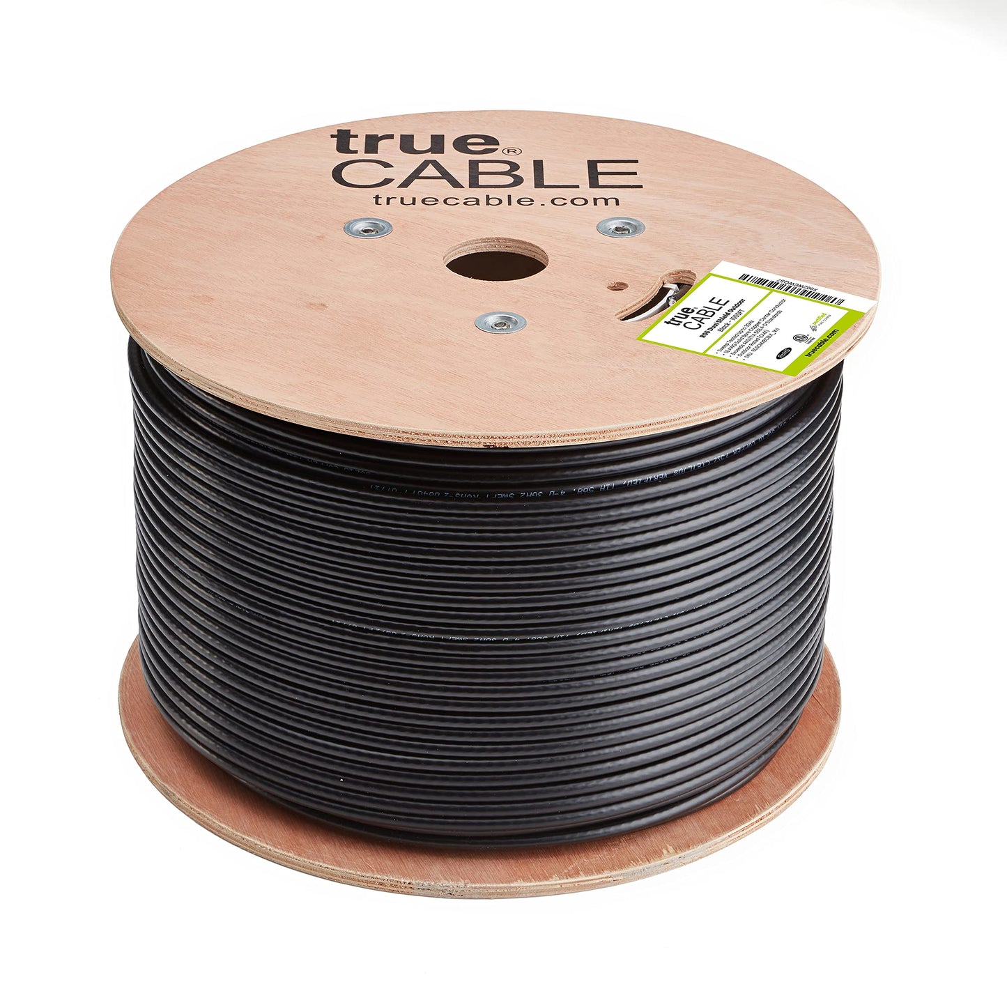 TRUECABLE RG6 Outdoor Dual Shield Bulk Coaxial Cable, 1000ft, Black, Direct Burial (CMX), 75 Ohm, 18 AWG Bare Copper Conductor, UV Resistant, 3GHz Sweep Tested