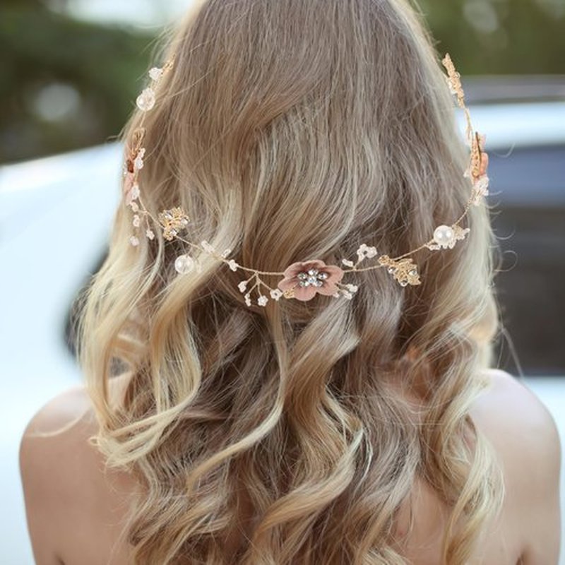 Pearl and Flower Headpiece - Bridal Hair Accessories with Headband for Weddings