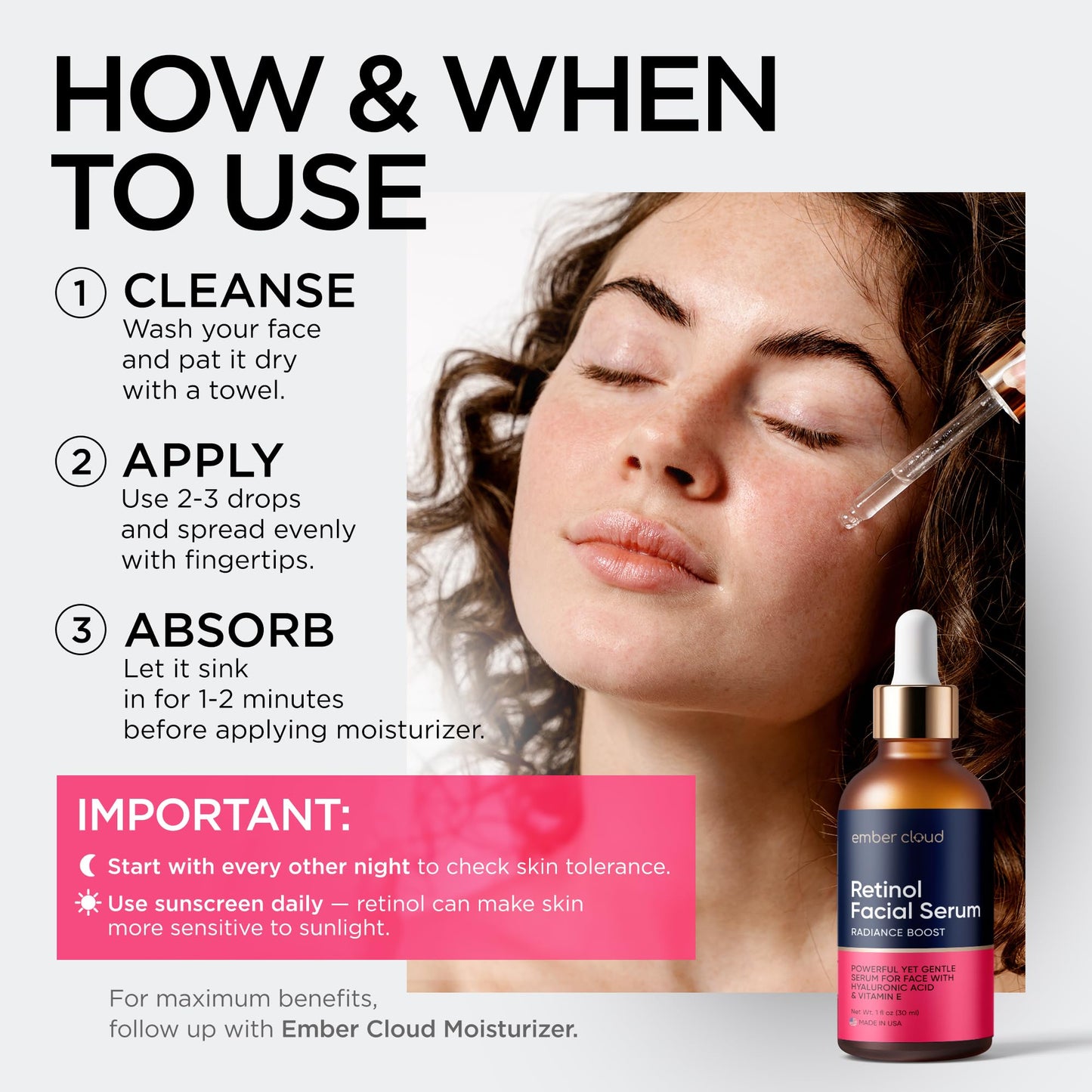 Ember Cloud Retinol Serum for Face with Hyaluronic Acid & Vit E 1 Oz