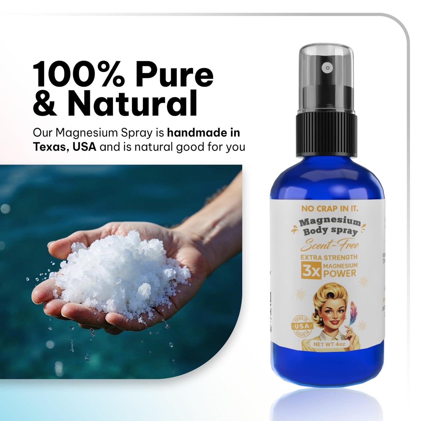 No Crap In It Magnesium Spray Triple Power – Magnesium Chloride, Witch Hazel, Spray with Lavender Essential Oil for Relaxation, Recovery & Daily Wellness – 4 oz (Scent Free)