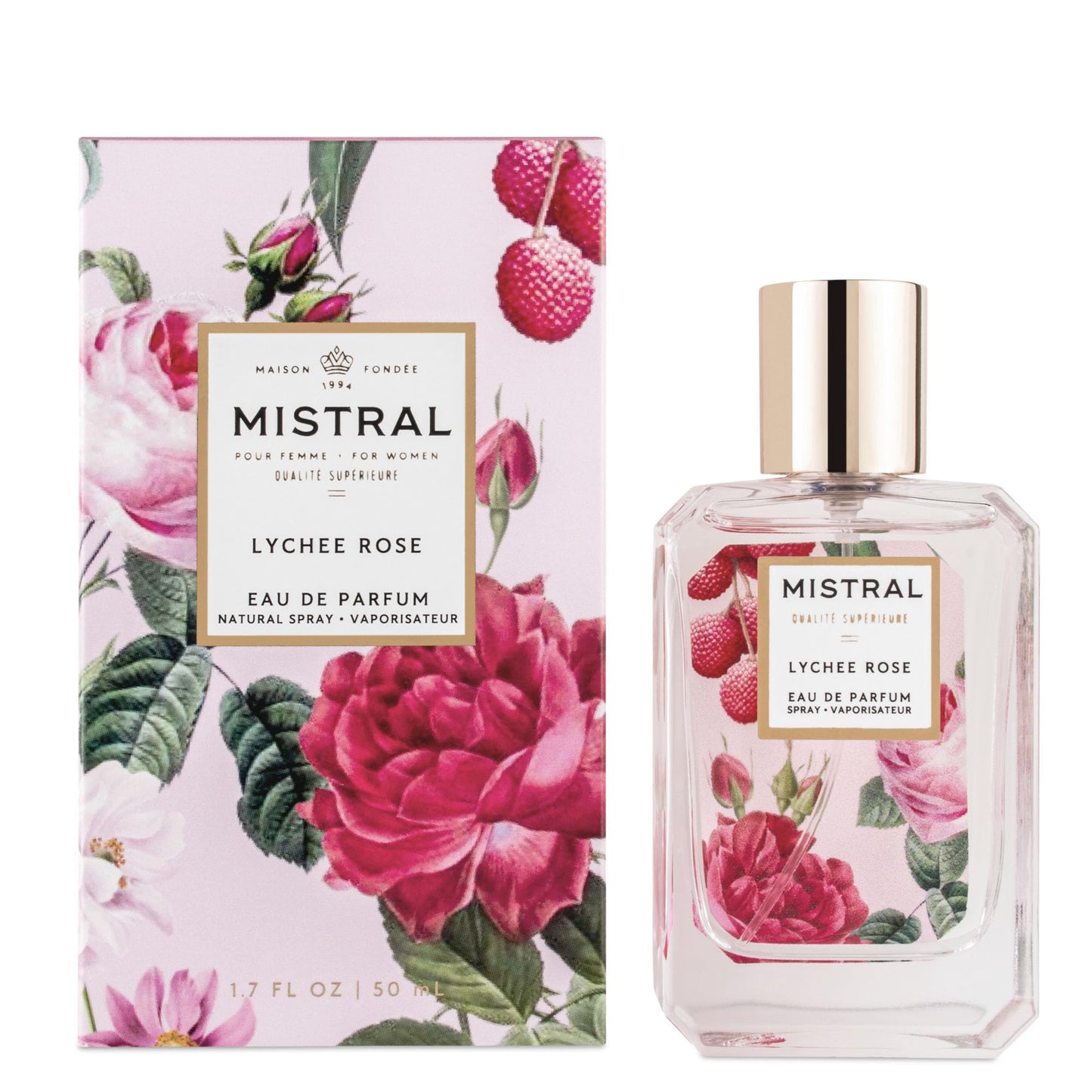 Mistral Lychee Rose Eau de Parfum – Citrus Floral Perfume for Women with Lychee, Rose & Amber | Paraben-Free, Long Lasting French Luxury Fragrance Spray, Women's Fragrances | 1.7 fl oz