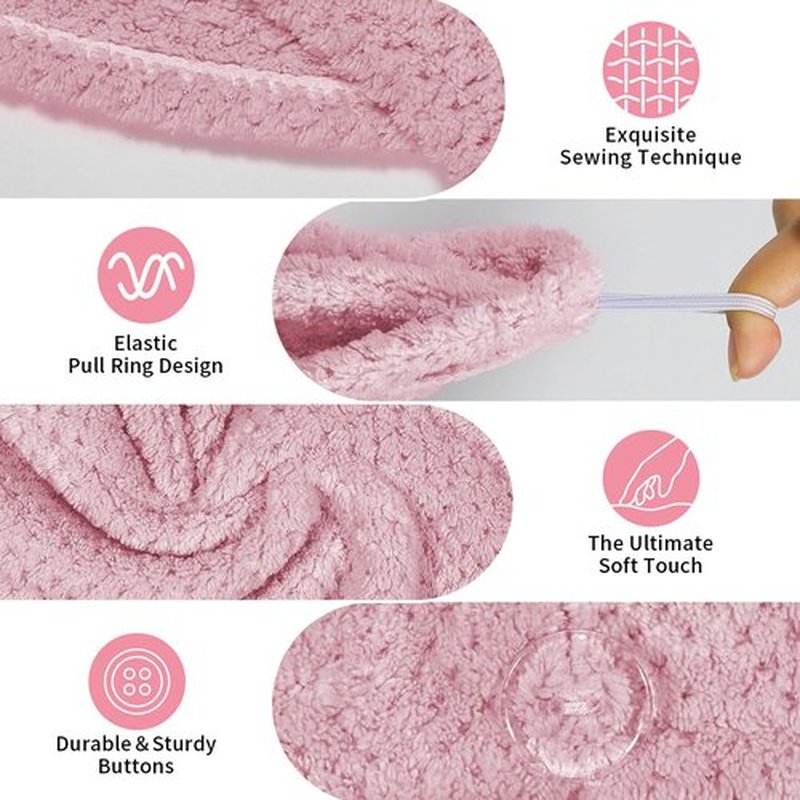 my novel things 3 Pack Hair Towel wrap for Women, 25.4" x 9.8" Microfiber Hair Towel, Super Absorbent Hair Towel Wrap, Quick Dry Hair Towels with Button for Curly Hair Anti Frizz (Pink,White,Purple)