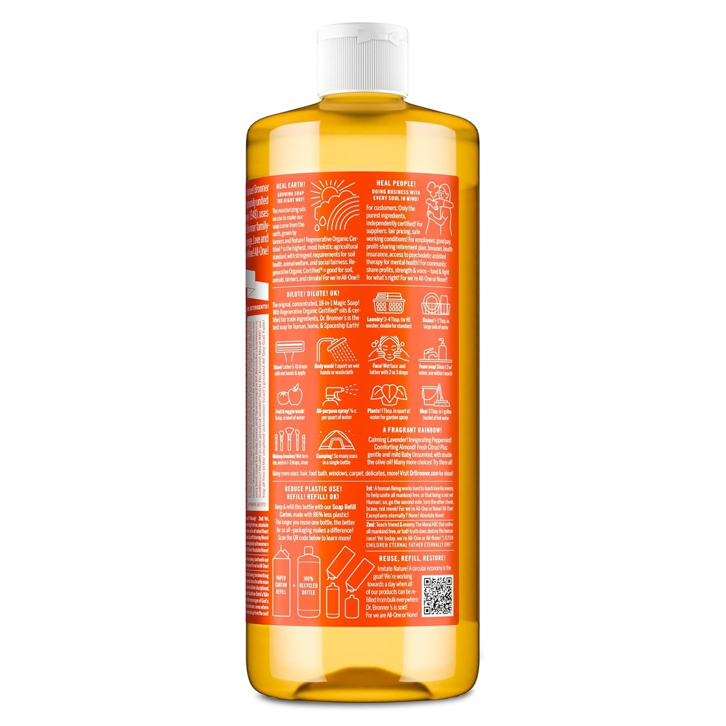 Dr. Bronner's Pure-Castile Magic Soap Liquid (Tea Tree, 16 Ounce, 2-Pack)-Made with Regenerative Organic Certified Oils, 18-in1 Uses: Face, Hair, Hand & Body Soap, Laundry- Concentrated, Vegan