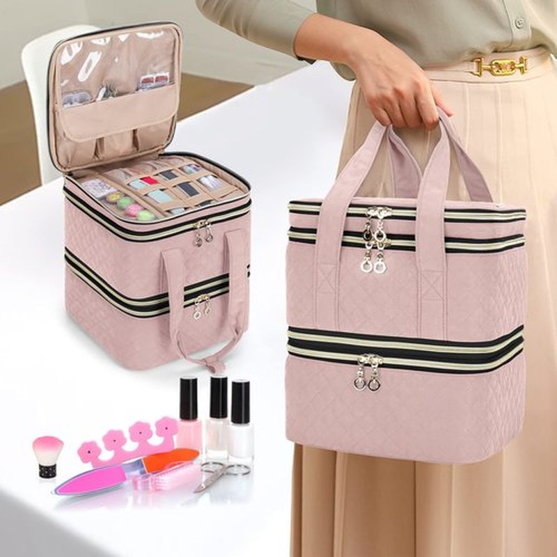 YARWO Nail Polish Organizer Case Holds 72 Bottles (15ml/0.5 fl.oz), Detachable 3 Layers Nail Polish Storage Bag with Removable dividers for Nail Lamp and Nail Art Manicure Tools, Dusty Rose (Bag Only)