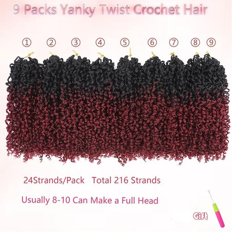 Fovbuty Ombre Ginger Yanky Twists Crochet Hair 8inch 9 Bundles/Lot Yanky Twist Passion Twist Crochet Hair Pre Looped Spring Twist Crochet Hair Kinky Twist Crochet Hair for Women 1B/350# 9pcs