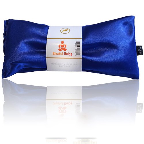 Blissful Being Lavender Eye Pillow - Hot or Cold Weighted Satin Eye Mask perfect for Sleeping, Yoga, Meditation - Gifts for Women, Birthday, Teachers - Natural Herbal Relaxation (Sapphire)