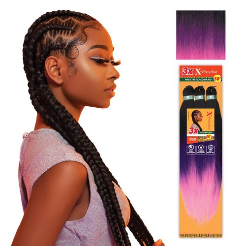 Sensationnel Xpression prestretched braiding hair - 3x xpression 58inch kanekalon fiber flame retardant smooth yaki braid - 3x x-pression 58 inch (4 pack, 3T1B/PURPLE/PINK)