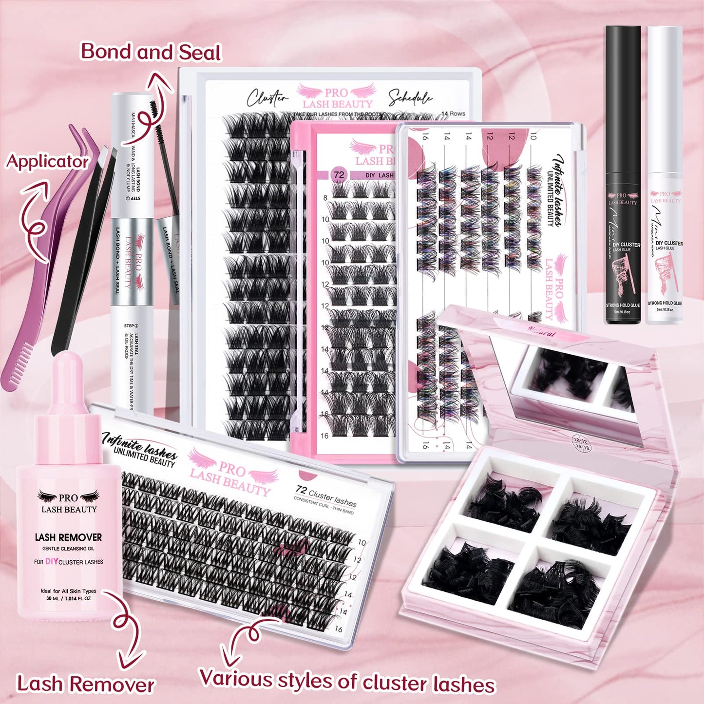 Lash Clusters 180 Pcs Cluster Lashes DIY Individual Lashes Fluffy Cluster Eyelash Extension Eyelash and Mirror 2 in 1 Easy to Apply at home Lashes (Natural,D-10-16mix)