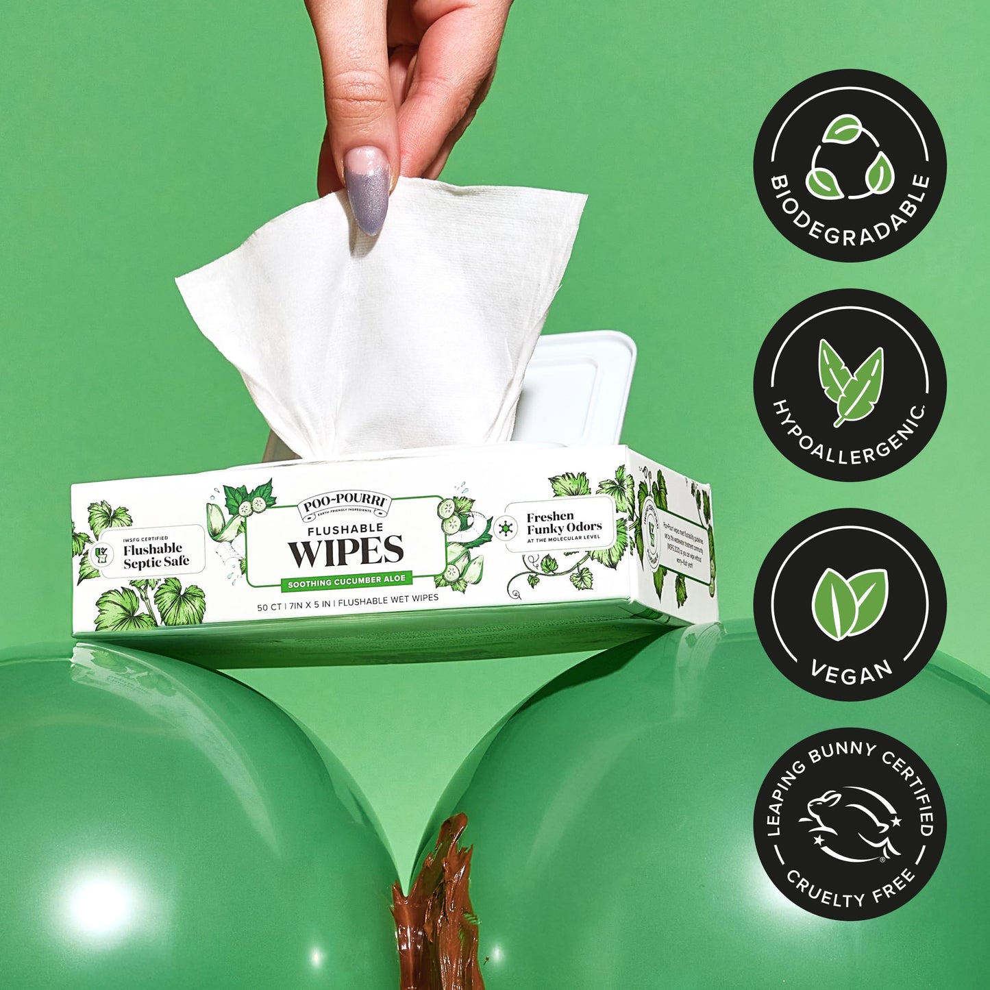 Poo~Pourri Flushable Wipes - Made with Plant Based Fibers, Aloe, & Vitamin E - Adult Wet Wipes - Cucumber & Aloe Essential Oils scent - Septic & Sewer Safe - 3-pack (150 total) with Dispenser Boxes