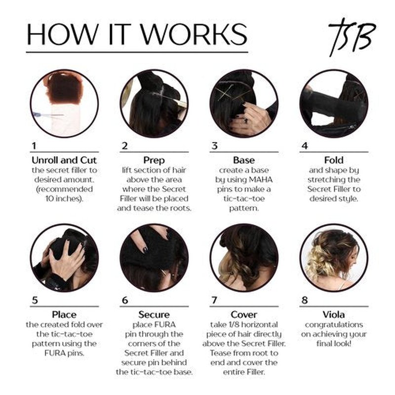 TSB Hair Filler, Brown, 1 Pack - Patent Pending Hair Filler - Ultimate Hair Bun Maker, Volume Hair Bumps Tool - Perfect for Brides, Performers - Non-Irritating, All-Day Hold