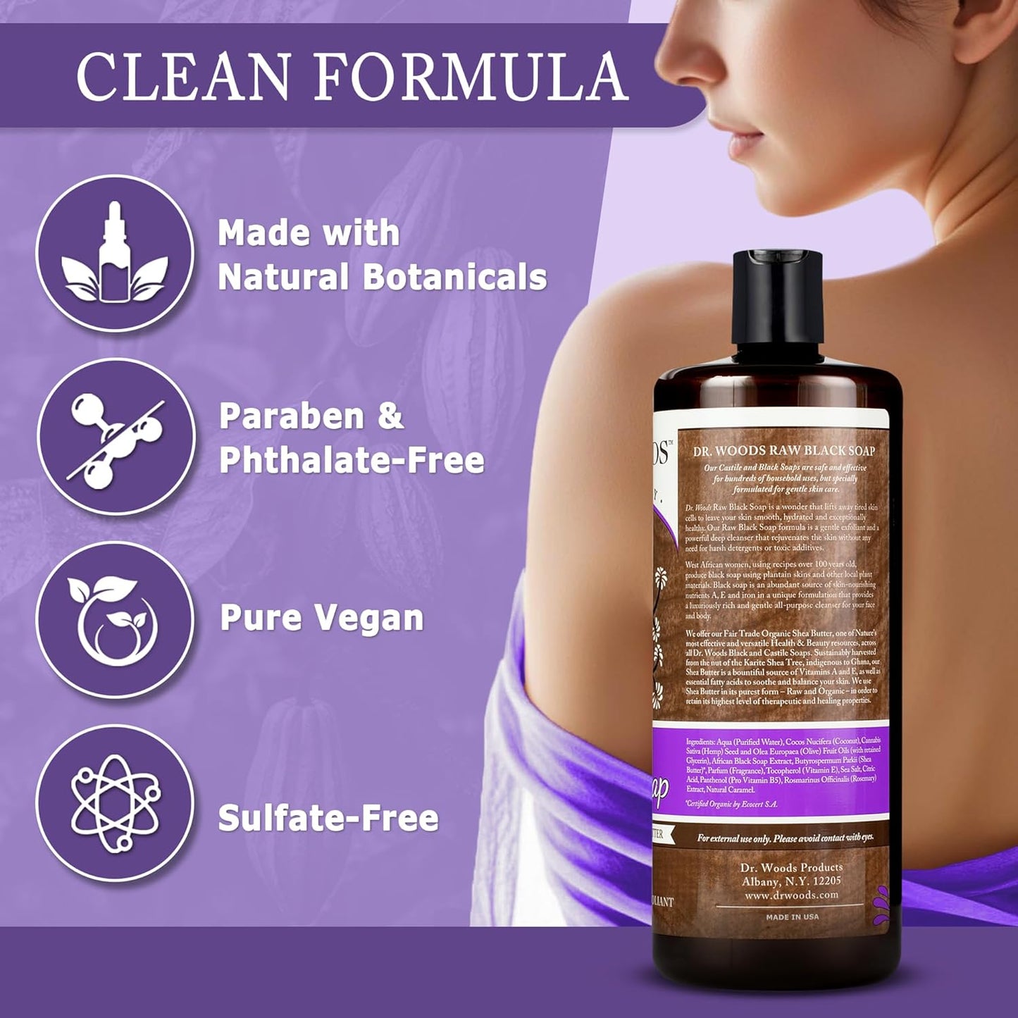 Dr. Woods African Black Castile Soap - Moisturizing Liquid, 32oz (2-Pack)