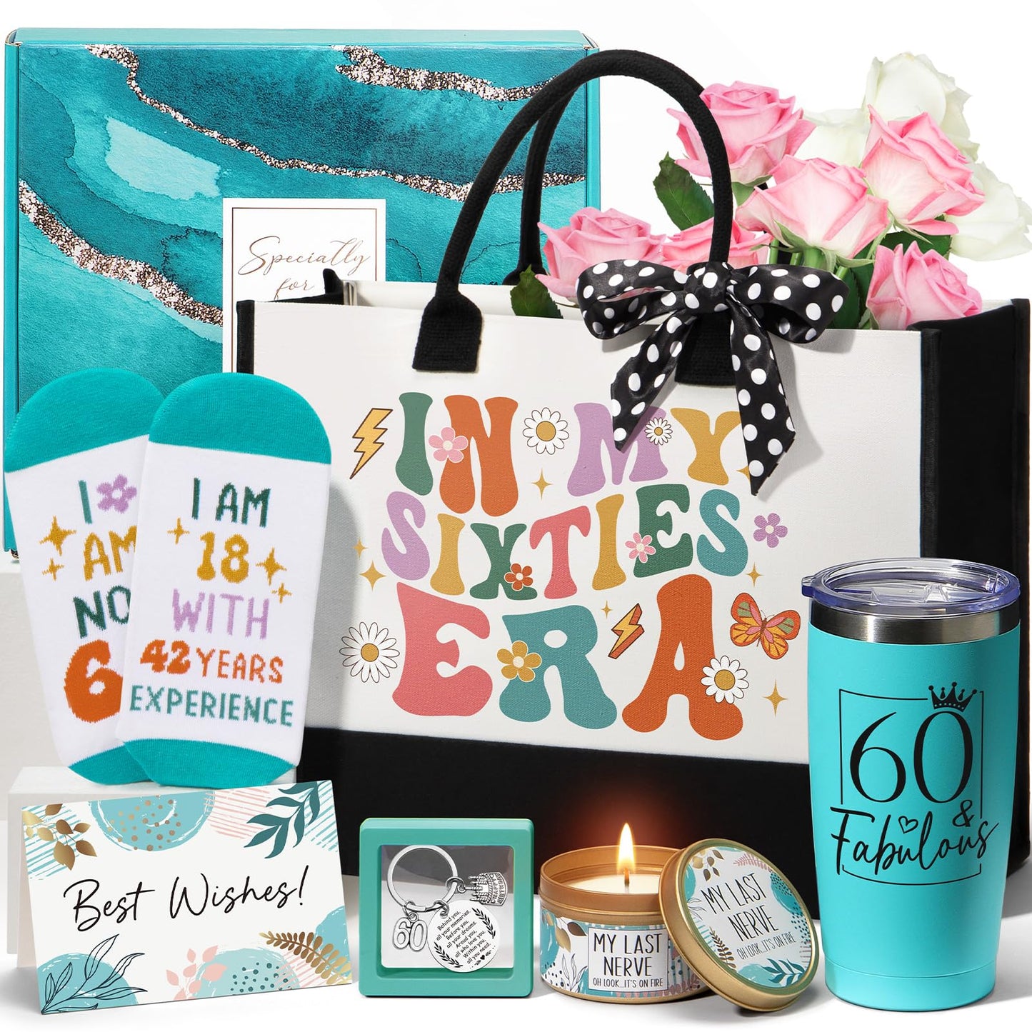 60th Birthday Gifts for Women Her, Cool 1966 Birthday Gifts for 60 Year Old Women 60 Fabulous Gift, Funny Unique Happy 60th Birthdays Gift Ideas for Her Mom Sister Friend Grandma with Canvas Tote Bag